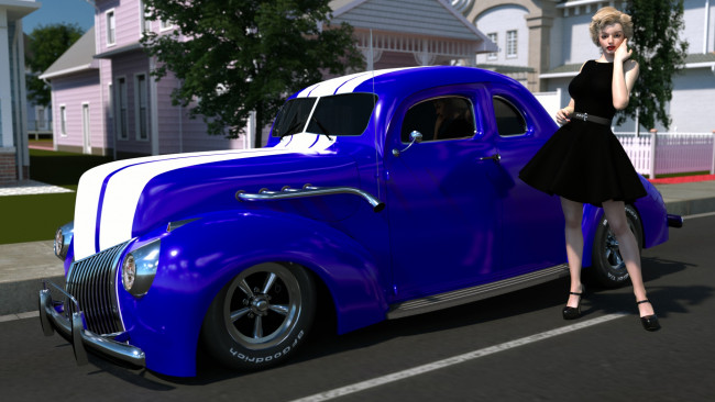 Обои картинки фото автомобили, 3d car&girl, фон, взгляд, девушка, автомобиль