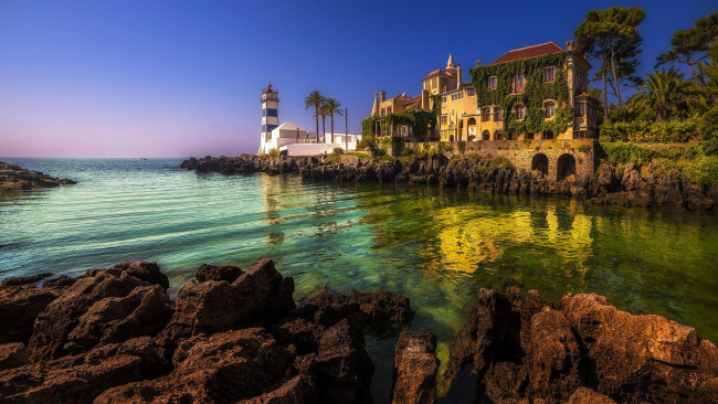 Обои картинки фото города, - пейзажи, море, бухта, лето, маяк, вилла