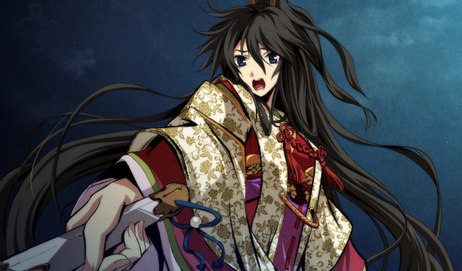 Обои картинки фото аниме, kajiri kamui kagura, ночь, веер, кимоно, девушка, koga, rindou, g, yuusuk, свет, украшение