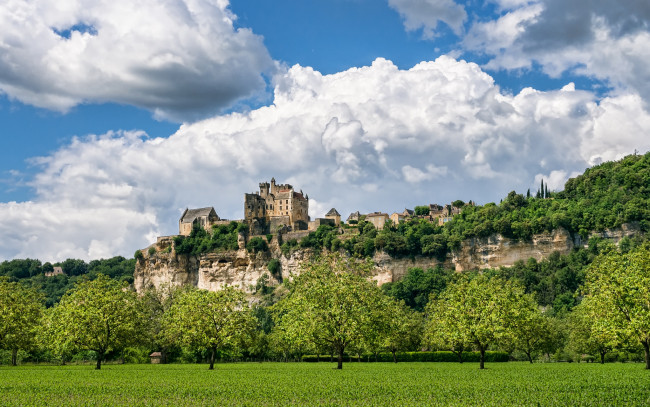 Обои картинки фото beynac-et-cazenac, города, - пейзажи, замок, сад, поле