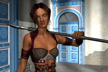 Картинка 3д+графика амазонки+ amazon девушка оружие фон взгляд