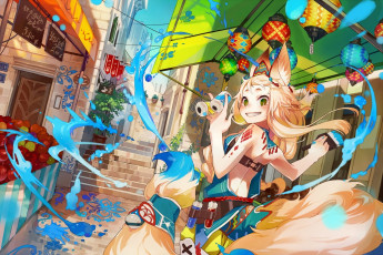 Картинка аниме город +улицы +здания девочка