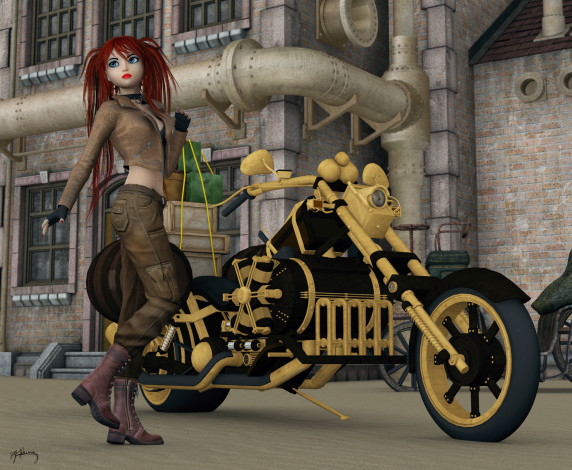 Обои картинки фото 3д графика, люди-авто, мото , people- car ,  moto, фон, взгляд, девушка