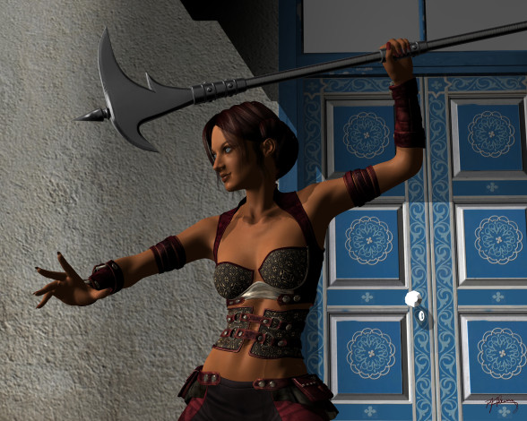 Обои картинки фото 3д графика, амазонки , amazon, фон, оружие, взгляд, девушка