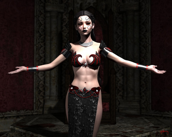 Обои картинки фото 3д графика, фантазия , fantasy, девушка, фон, взгляд