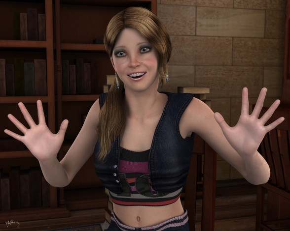 Обои картинки фото 3д графика, люди , people, улыбка, взгляд, девушка, фон