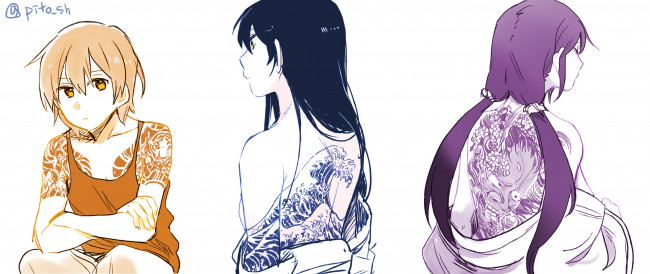 Обои картинки фото аниме, love live,  school idol project, мальчик, девушки, тату