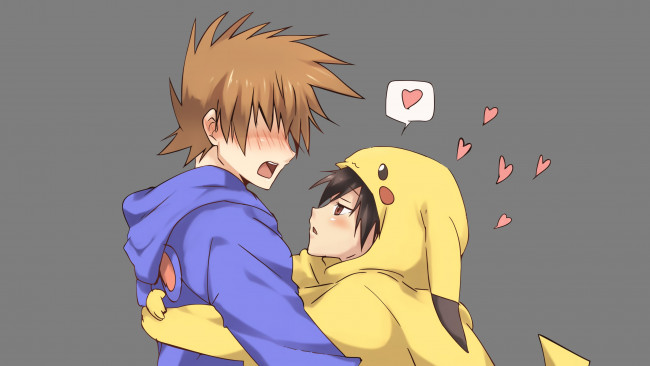 Обои картинки фото аниме, pokemon, девушка, фон, взгляд, парень