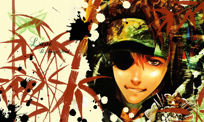 Обои картинки фото аниме,  gray-man, экзорцист, парень, повязка, взгляд, lavi, бамбук