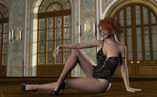 Обои картинки фото 3д графика, люди , people, девушка, взгляд, фон, интерьер