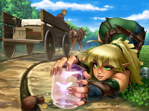 Картинка рисованное комиксы фон мужчина эльф телега бабочка банка взгляд девушка