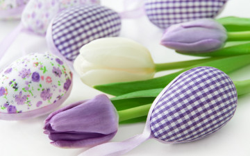 Картинка праздничные пасха tulips flowers spring delicate easter happy pastel decoration цветы eggs весна тюльпаны