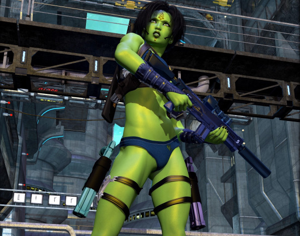 Обои картинки фото 3д графика, существа , creatures, халк, взгляд, фон, оружие