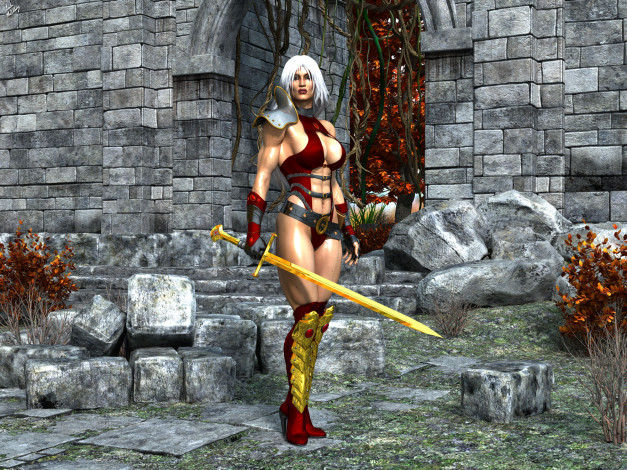 Обои картинки фото 3д графика, амазонки , amazon, девушка, взгляд, фон