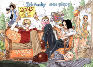 Картинка аниме one+piece таблички зеркало люди диван