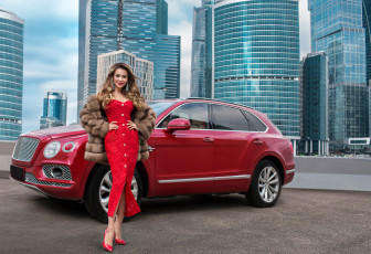 Картинка автомобили -авто+с+девушками авто девушки кроссовер красный bentley+bentayga suv бентли