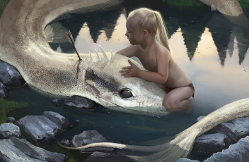 Картинка фэнтези драконы стрела дракон вода девочка слеза