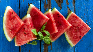 Картинка еда арбуз мята ломтики