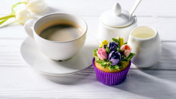 Картинка еда кофе +кофейные+зёрна капкейк