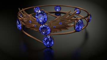 Картинка разное украшения +аксессуары +веера металл игра света украшение корона крылья отражение блеск камней сапфиры стиль темный фон