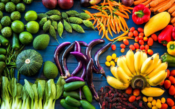 Картинка еда фрукты+и+овощи+вместе перец баклажан бананы лайм