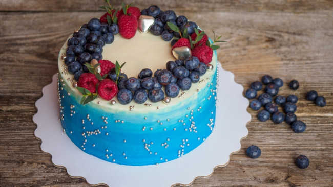Обои картинки фото еда, торты, черника, малина, торт