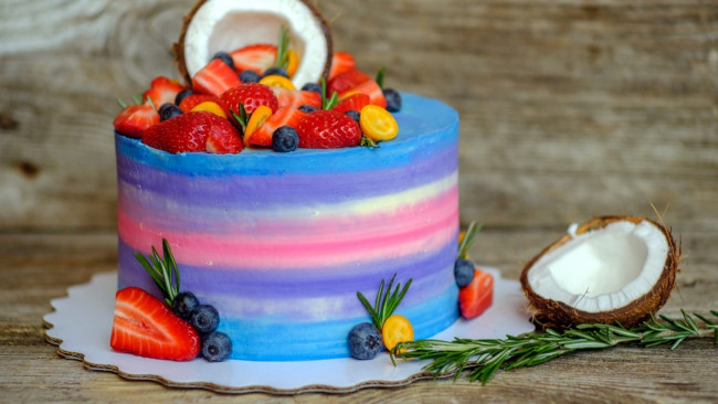 Обои картинки фото еда, торты, клубника, кокос, торт