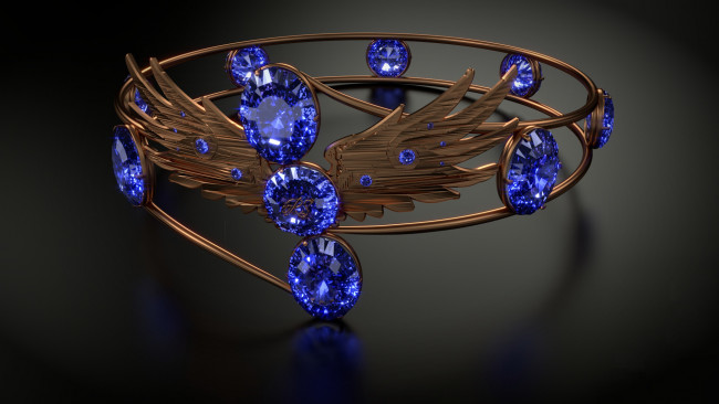 Обои картинки фото разное, украшения,  аксессуары,  веера, металл, игра, света, украшение, корона, крылья, отражение, блеск, камней, сапфиры, стиль, темный, фон