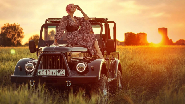 Обои картинки фото автомобили, -авто с девушками, gaz, 69a, ермак