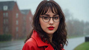 Картинка 3д+графика портрет+ portraits искусственный интеллект губная помада с темными волосами портрет устойчивое рассеивание очки красная куртка