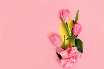 обоя праздничные, международный женский день - 8 марта, восьмерка, цветы, тюльпаны, бант