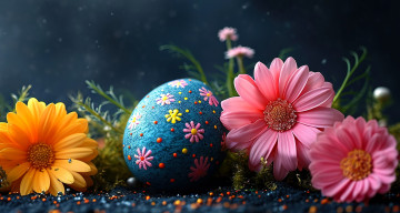 обоя праздничные, пасха, яйцо, цветы, герберы, нейросеть