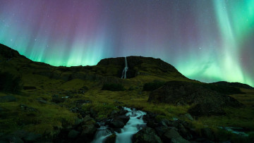 обоя jarnafoss,  iceland, природа, северное сияние, iceland