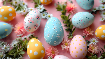 обоя праздничные, пасха, яйца, цветы, нейросеть