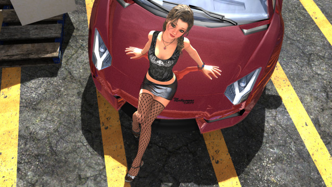 Обои картинки фото автомобили, 3d car&girl, девушка, автомобиль