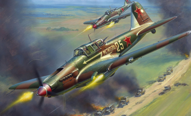 Обои картинки фото авиация, 3д, рисованые, v-graphic, самолеты, истребители, полет, атака, ил 2м