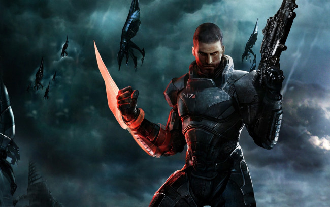 Обои картинки фото видео игры, mass effect 3, воин, оружие