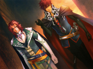 Картинка аниме unknown +другое двое плащ костюм перчатки ремень воротник сабля