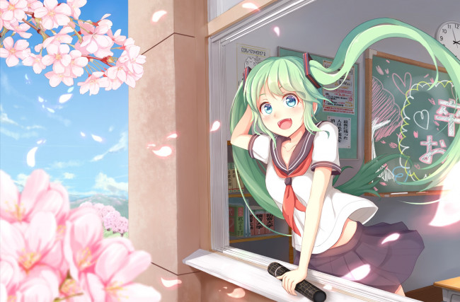 Обои картинки фото аниме, vocaloid, взгляд, фон, девушка