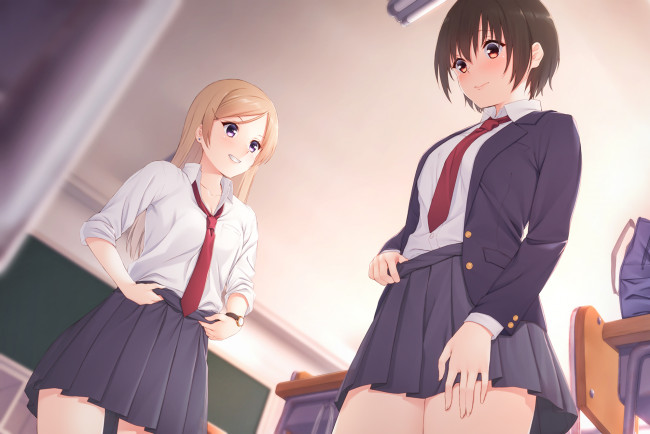 Обои картинки фото аниме, unknown,  другое, фон, девушки, взгляд