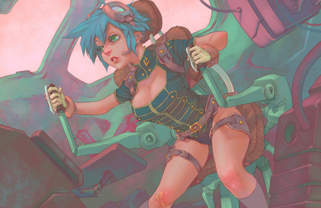 Обои картинки фото рисованное, комиксы, фолн, девушка, пульт, рычаг, взгляд