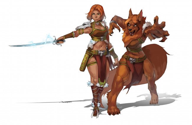 Обои картинки фото рисованное, комиксы, меч, лис, фон, девушка, униформа