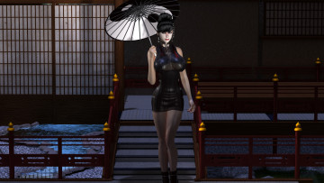 Картинка 3д+графика люди+ people девушка фон взгляд зонт платье