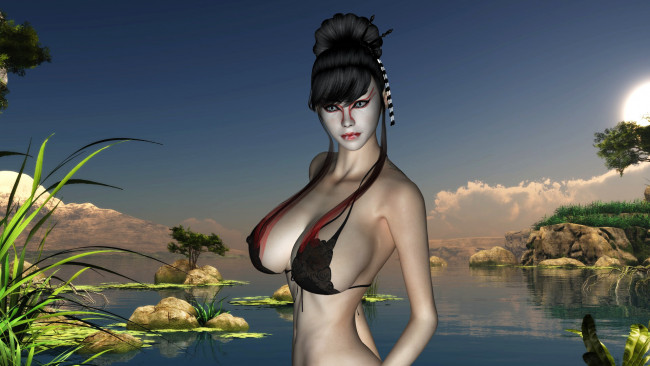 Обои картинки фото 3д графика, портрет , portraits, девушка, фон, заводь