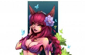 Картинка видео+игры league+of+legends ahri цветы бабочки