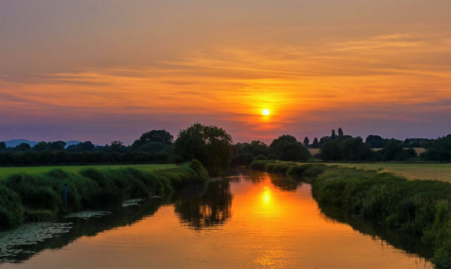 Обои картинки фото природа, реки, озера, река, берега, закат