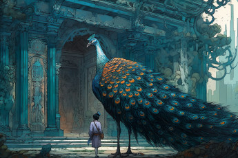 Картинка аниме животные +существа павлин