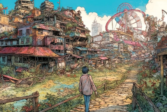 Обои картинки фото аниме, город,  улицы,  интерьер,  здания