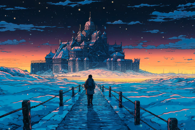Обои картинки фото фэнтези, замки, зима, снег