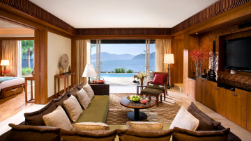 обоя интерьер, гостиная, диваны, подушки, терраса